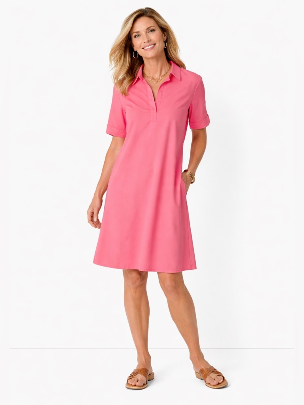 Chico's Womens Cotton Poplin V-Neck Shirtdress Small Calypso Coral Modern Summer